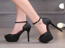Foto van Schoenen super high pumps women shoes ankle strap peep toe heels woman platform ladies wedding 10cm 