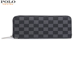 Foto van Tassen vicuna polo classic brand plaid design men clutch wallet large capacity long card holder for 
