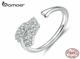 Foto van Sieraden bamoer silver 925 jewelry clear cz leaf finger rings for women open adjustable wedding stat