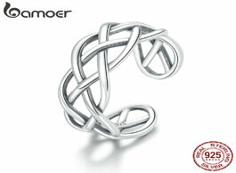Foto van Sieraden bamoer genuine 925 sterling silver woven texture ring open adjustable finger rings for wome