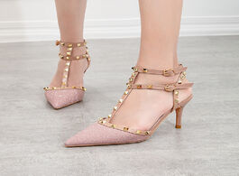 Foto van Schoenen 2020 women 7cm high heels rivets studded sandals lady sandles stiletto gladiator pumps stri
