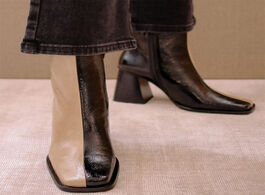 Foto van Schoenen women shoes mid heel square toe side zipper boots casual mixed color business formal wear f