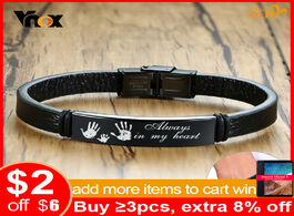 Foto van Sieraden vnox personalized men bracelets 12mm stainless steel id bar leather bangle customize name a