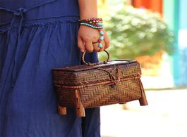 Foto van Tassen 22x13cm thailand handmade bamboo woven bag mini decorative tea set retro original women a6106