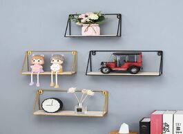 Foto van Huis inrichting wooden iron wall shelf decorative hanging storage rack organization nordic home room