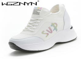 Foto van Schoenen womens vulcanized shoes ladies chunky trainers hidden heels wedge sneakers breathable platf
