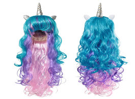 Foto van Baby peuter benodigdheden girls unicorn party birthday decoration long wavy wigs fake hair cosplay k