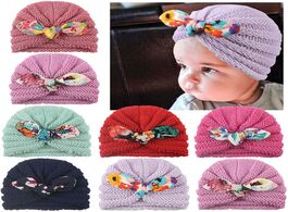 Foto van Baby peuter benodigdheden warm winter printing bow hats for girls plush solid color knit hat knittin