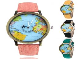 Foto van Horloge retro unisex world map faux leather strap round dial ladies quartz watch analog women gift w