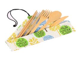 Foto van Huis inrichting bamboo cutlery set kitchen utensils travel reusable wooden fork spoon chopsticks eco