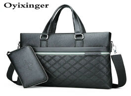 Foto van Tassen men handbag set classic shoulder bag leather bags for man briefcase business s plaid design b