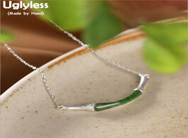 Foto van Sieraden uglyless natural green jade bamboo chokers for women real 925 silver leaf necklaces chain g