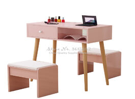 Foto van Meubels nordic pink nail tables stools with wooden legs durable single manicure desk and chair drawe