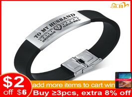 Foto van Sieraden vnox custom to husband bracelets for men black silicone wrist band with stainless steel tag