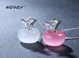Foto van Sieraden nehzy 925 sterling silver new woman fashion jewelry high quality pink opal apple shape pend