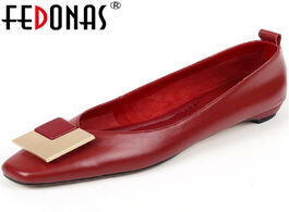 Foto van Schoenen fedonas shallow genuine leather women loafers metal decoration square toe low heels pumps s