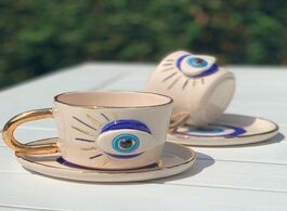 Foto van Huis inrichting evil eye beaded cup and saucer gold gilded turkish coffee creative mugs white cerami