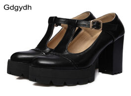 Foto van: Schoenen gdgydh fashion women pumps round toe t starp buckle female single shoes thick heels platfor
