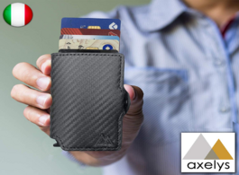 Foto van Tassen axelys credit card holder rfid door banknotes button pop up slim magic wallet black carbon