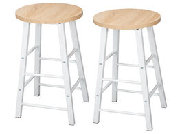 Foto van Meubels 2pcs set solid wood high bar stools bistro stool stable durable steel structure mdf seat sur