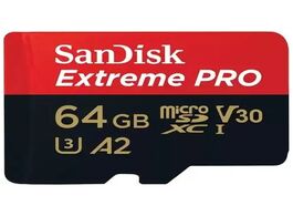 Foto van Sandisk microsdxc extreme pro 64gb 200 90 mb s a2 v30 sda rescue dl 2y micro sd kaart zwart