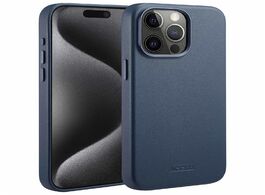 Foto van Accezz magsafe leather backcover iphone 15 pro max telefoonhoesje blauw 