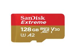 Foto van Sandisk microsdxc extreme 128gb 190 90 mb s a2 v30 sda rescue pro dl 1y micro sd kaart goud