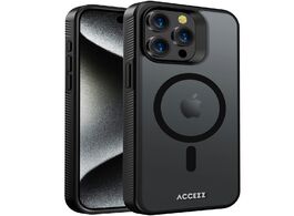 Foto van Accezz rugged frosted backcover met magsafe iphone 15 pro max telefoonhoesje zwart 