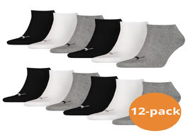 Foto van Puma sneakersokken plain 12 pack zwart wit grijs