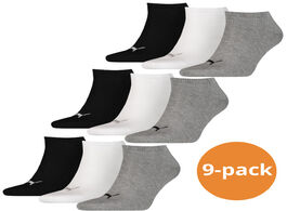 Foto van Puma sneakersokken plain 9 pack zwart wit grijs