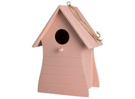 Foto van Gusta vogelhuisje hout 14x20.5cm roze 