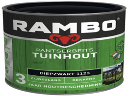 Foto van Rambo pantserbeits tuinhout zijdeglans dekkend 1113 klassiekbruin 2.5 ltr 